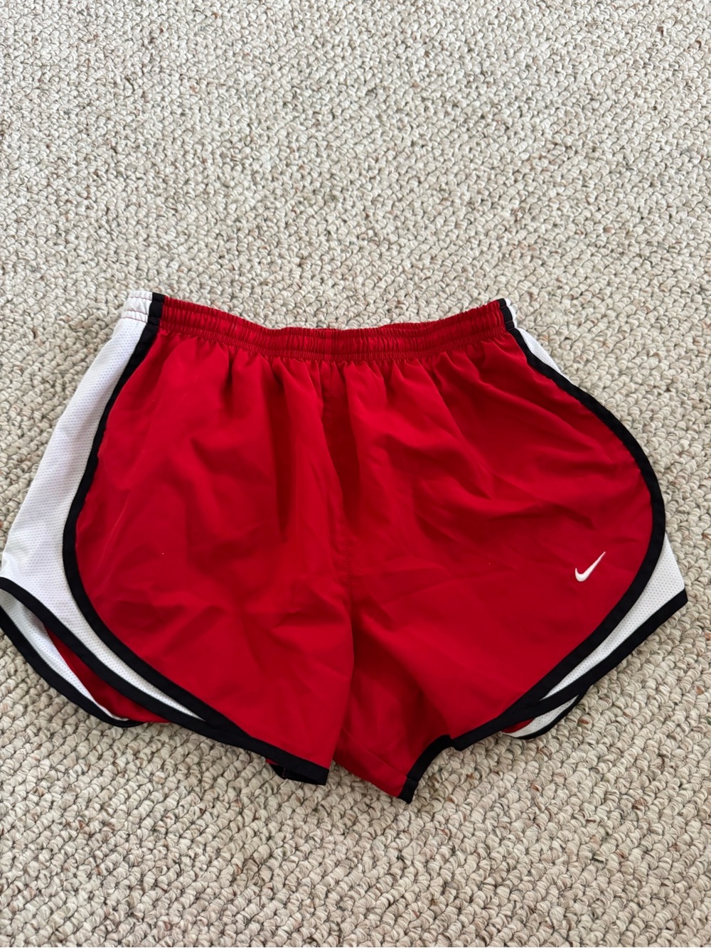 Nike Women’s Red Athletic Running Shorts with White and Black Trim